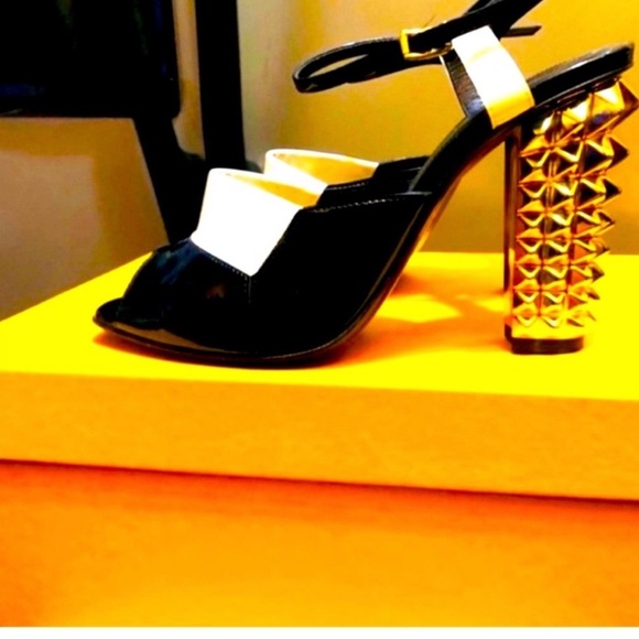 Fendi Black and White Heels with Chunky Studded Design - Picture 1 of 7